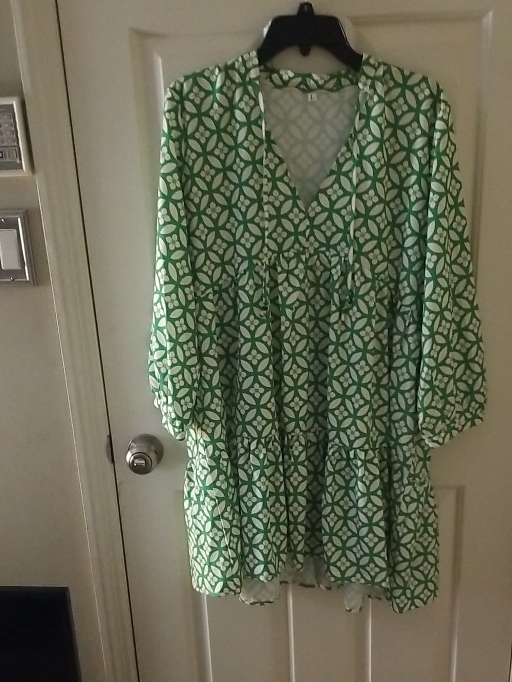 Green Floral Geometric V-Neck Women’s Dress